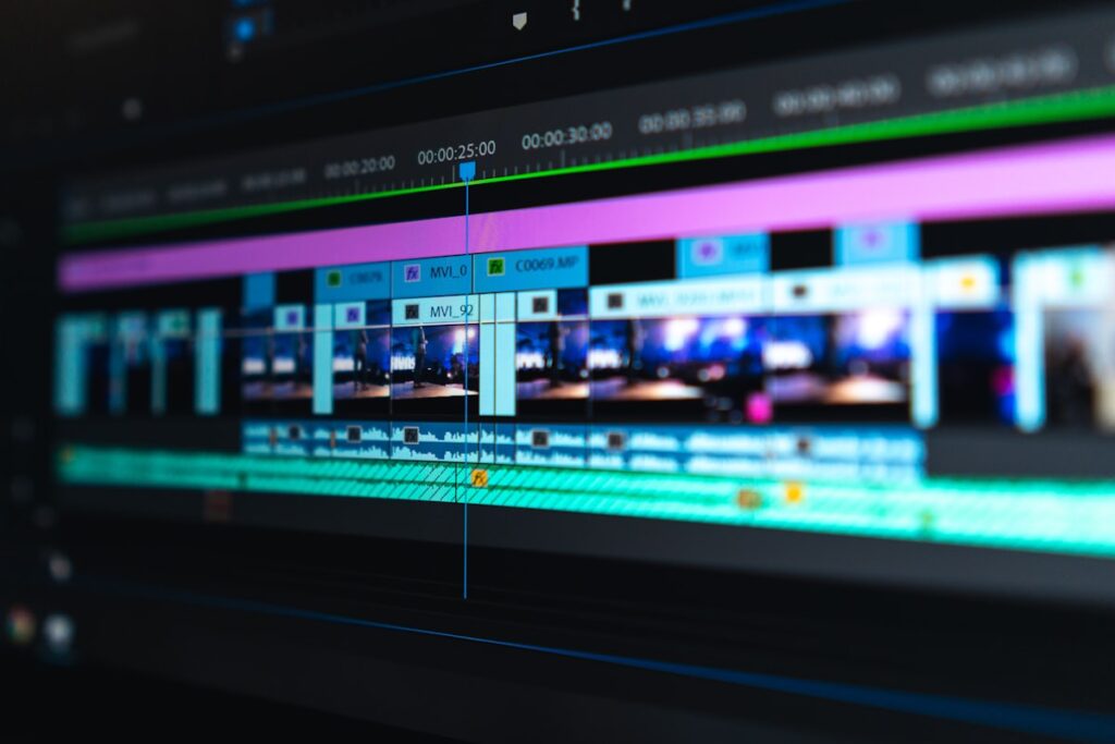 Video editing software timeline on a computer screen