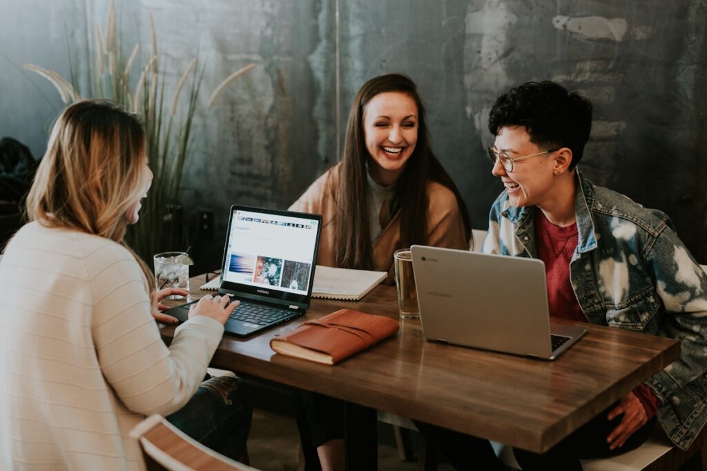 Team of professionals working together in a modern office workspace